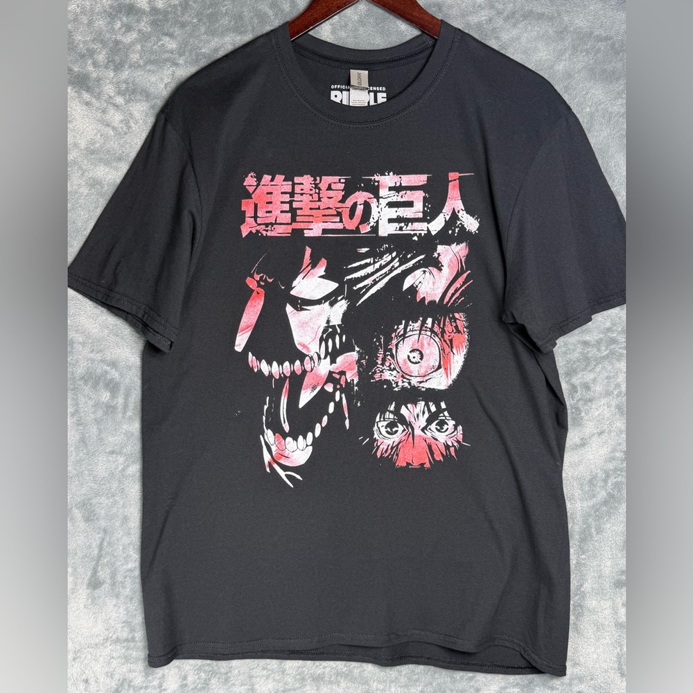 Ripple Junction Black Short Sleeve Tee with Red & White Anime Graphic